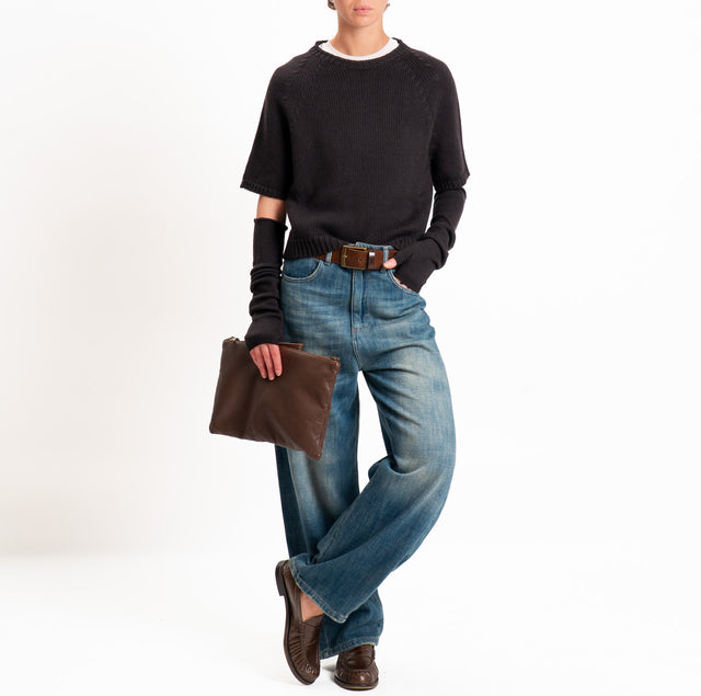 Tensione in-Maglia 100%LANA crop con manicotti - moro