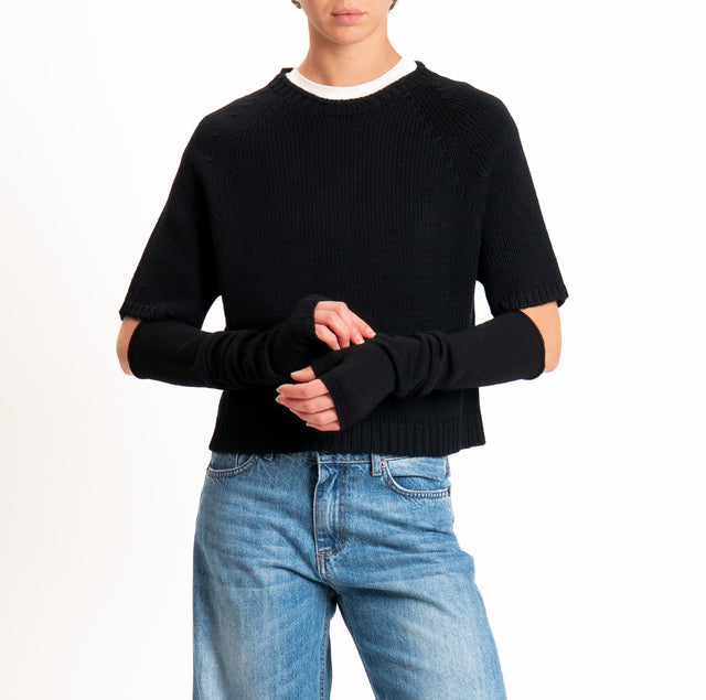 Tensione in-Maglia 100%LANA crop con manicotti - nero