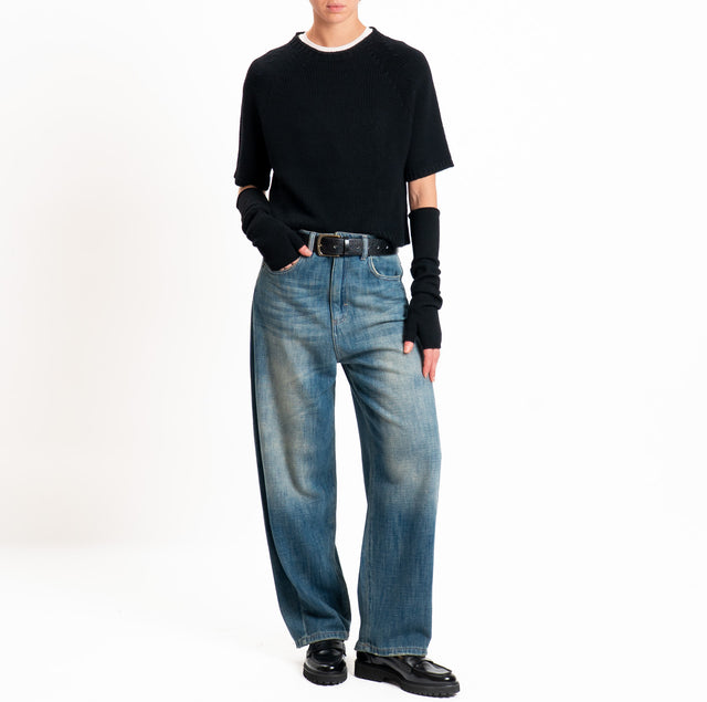 Tensione in-Maglia 100%LANA crop con manicotti - nero