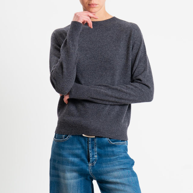 Tensione in-Maglia girocollo 100% LANA - antracite