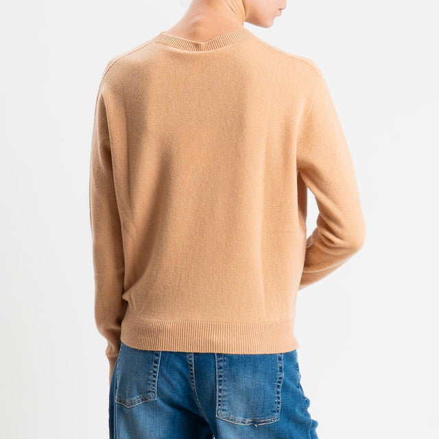 Tensione in-Maglia girocollo 100% LANA - cammello