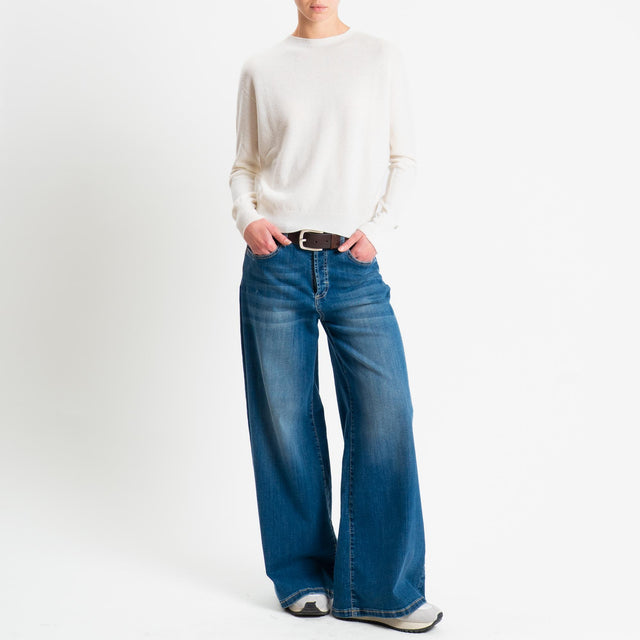 Tensione in-Maglia girocollo 100% LANA - panna