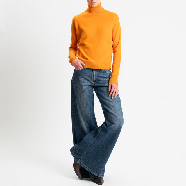 Tensione in-Maglia collo bordi a costine 100% LANA - arancio