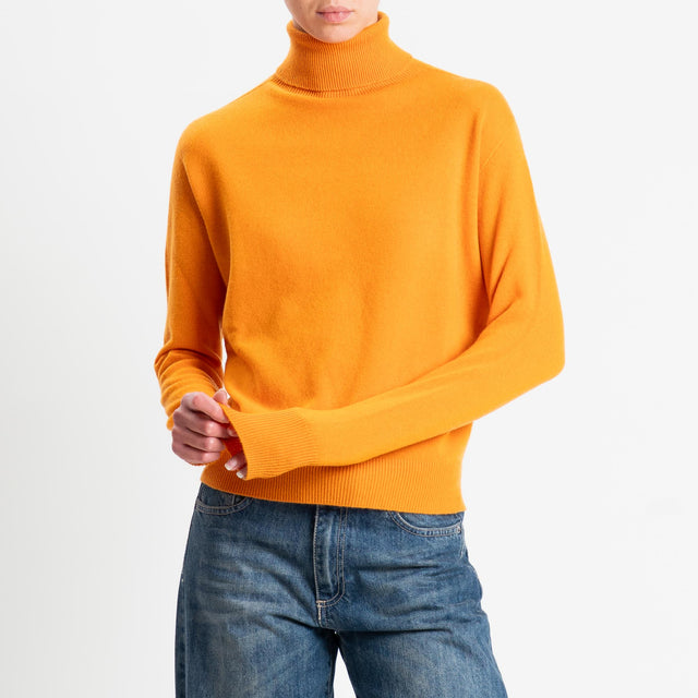 Tensione in-Maglia collo bordi a costine 100% LANA - arancio