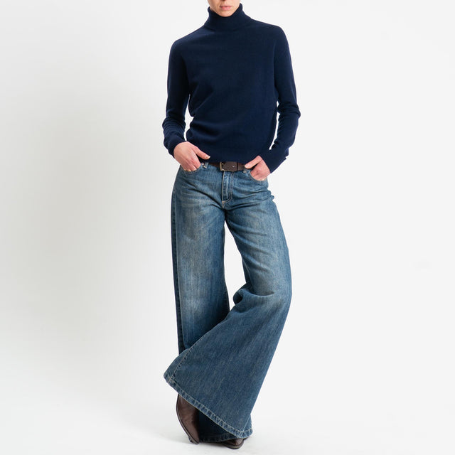 Tensione in-Maglia collo bordi a costine 100% LANA - blu