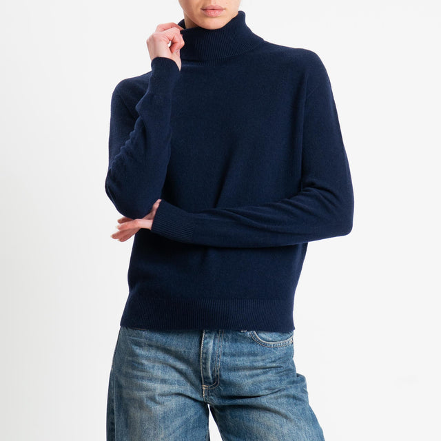 Tensione in-Maglia collo bordi a costine 100% LANA - blu