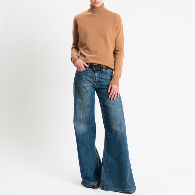 Tensione in-Maglia collo bordi a costine 100% LANA - cammello