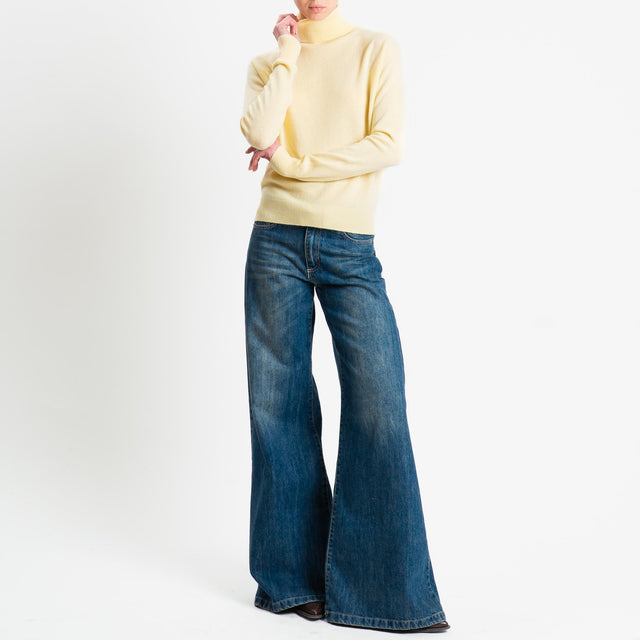 Tensione in-Maglia collo bordi a costine 100% LANA - giallo