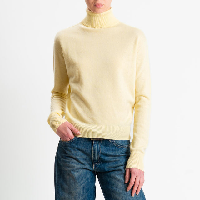 Tensione in-Maglia collo bordi a costine 100% LANA - giallo