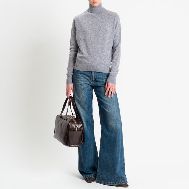 Tensione in-Maglia collo bordi a costine 100% LANA - grigio