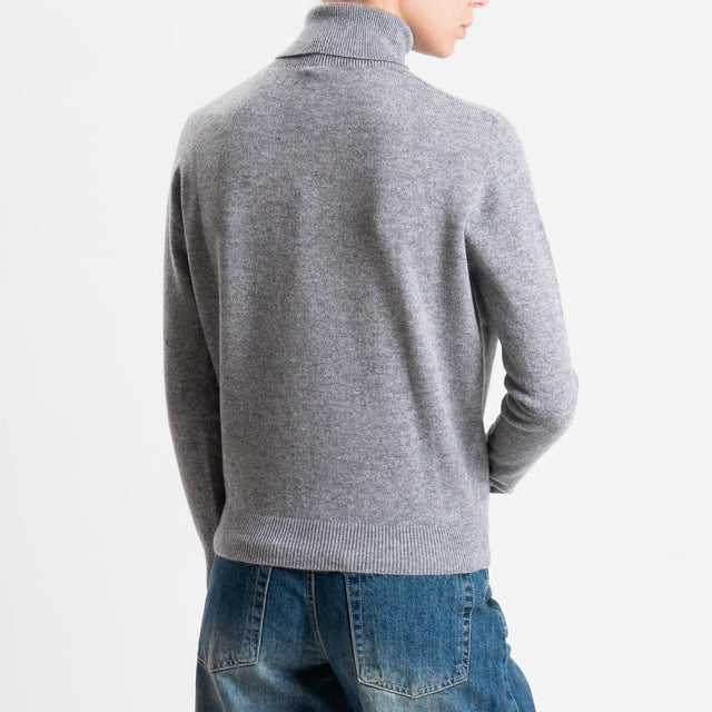 Tensione in-Maglia collo bordi a costine 100% LANA - grigio