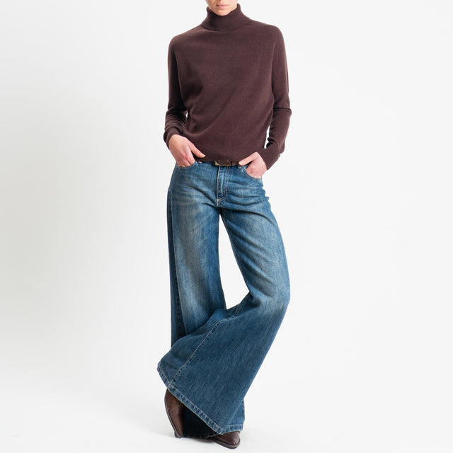 Tensione in-Maglia collo bordi a costine 100% LANA - moro