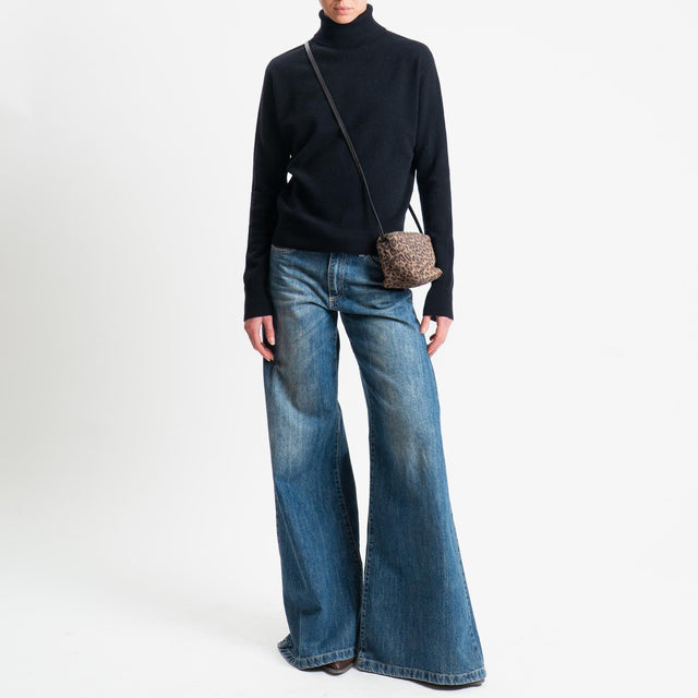 Tensione in-Maglia collo bordi a costine 100% LANA - nero