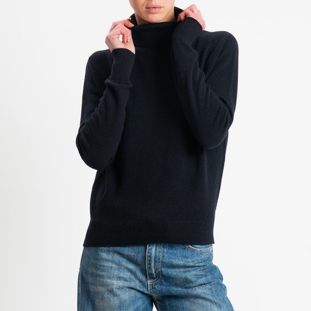 Tensione in-Maglia collo bordi a costine 100% LANA - nero