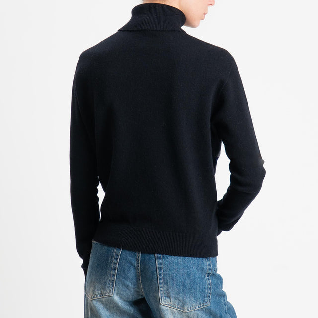 Tensione in-Maglia collo bordi a costine 100% LANA - nero