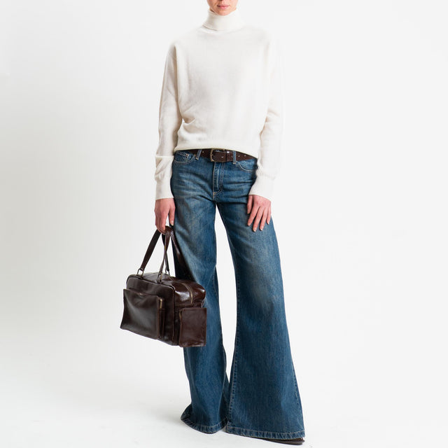 Tensione in-Maglia collo bordi a costine 100% LANA - panna