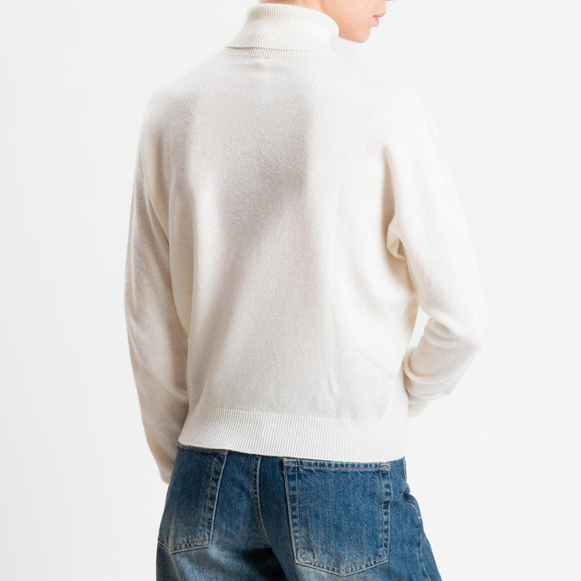 Tensione in-Maglia collo bordi a costine 100% LANA - panna