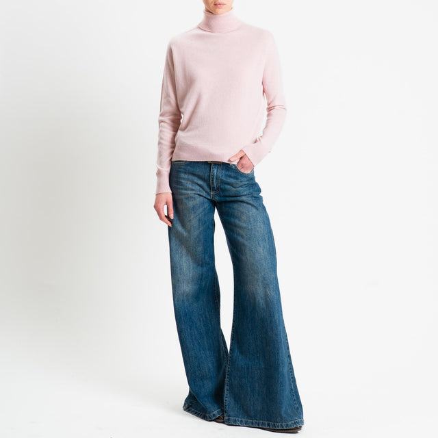 Tensione in-Maglia collo bordi a costine 100% LANA - rosa