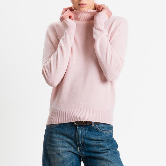 Tensione in-Maglia collo bordi a costine 100% LANA - rosa