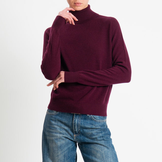 Tensione in-Maglia collo bordi a costine 100% LANA - vino