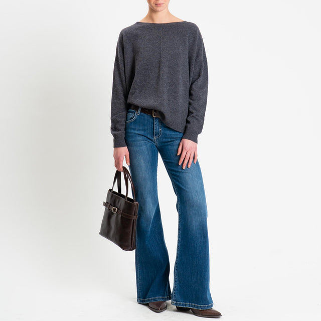 Tensione in-Maglia 100% LANA riga centrale spacchi laterali - antracite