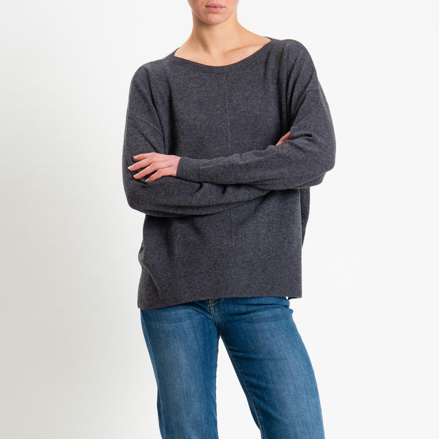 Tensione in-Maglia 100% LANA riga centrale spacchi laterali - antracite