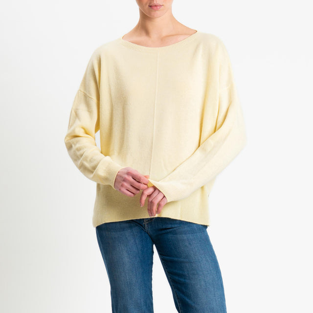 Tensione in-Maglia 100% LANA riga centrale spacchi laterali - giallo