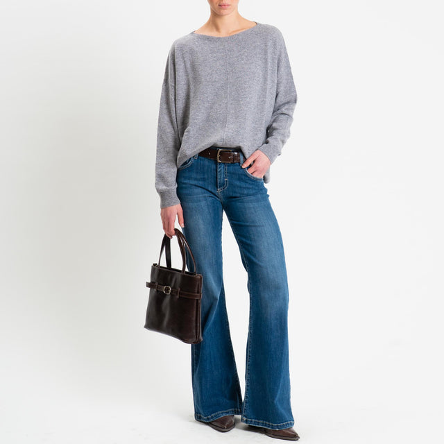 Tensione in-Maglia 100% LANA riga centrale spacchi laterali - grigio