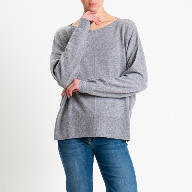 Tensione in-Maglia 100% LANA riga centrale spacchi laterali - grigio