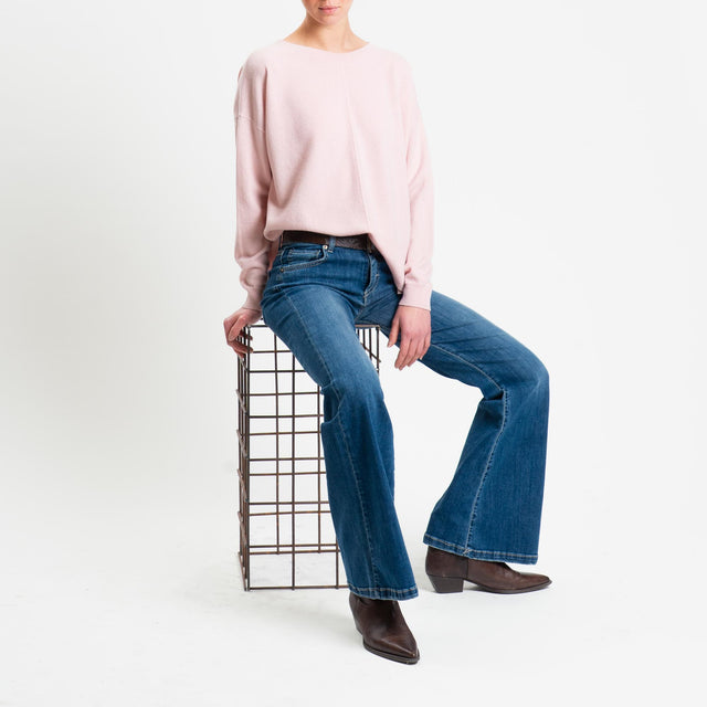 Tensione in-Maglia 100% LANA riga centrale spacchi laterali - rosa