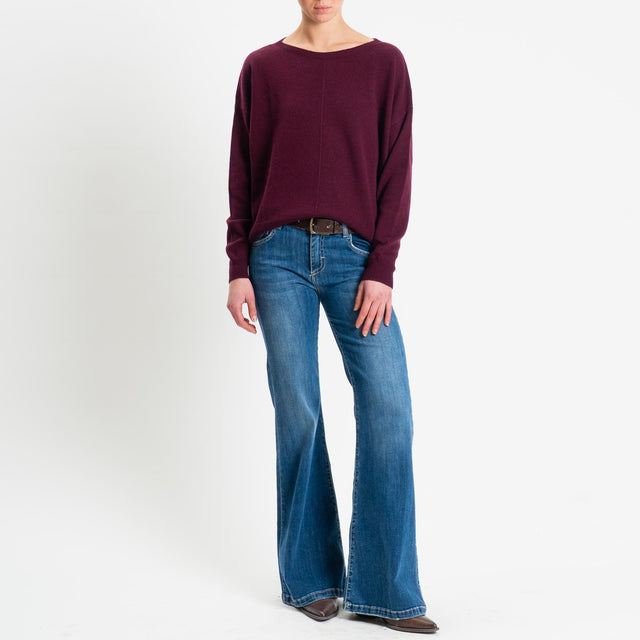 Tensione in-Maglia 100% LANA riga centrale spacchi laterali - vino