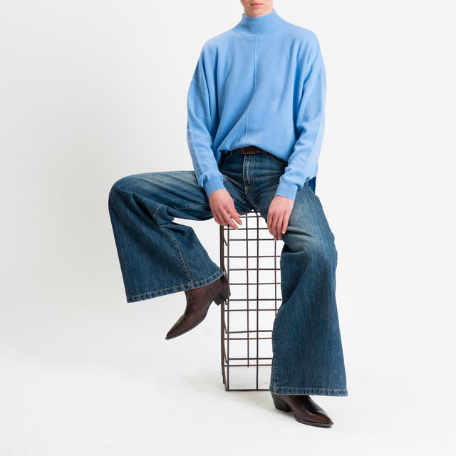 Tensione in-Maglia 100% LANA spacchi laterali - cielo