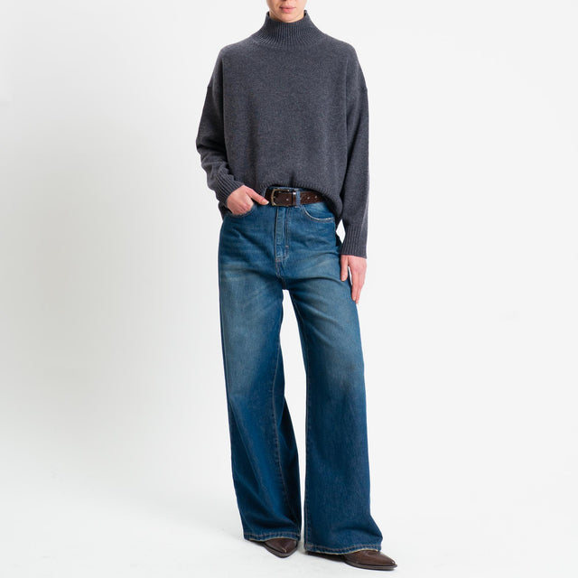 Tensione in-Maglia collo alto 100 % LANA - antracite