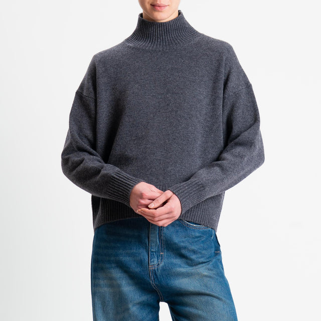 Tensione in-Maglia collo alto 100 % LANA - antracite