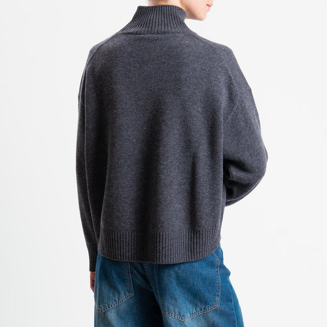 Tensione in-Maglia collo alto 100 % LANA - antracite