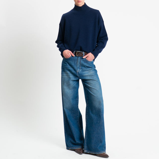 Tensione in-Maglia collo alto 100 % LANA - blu