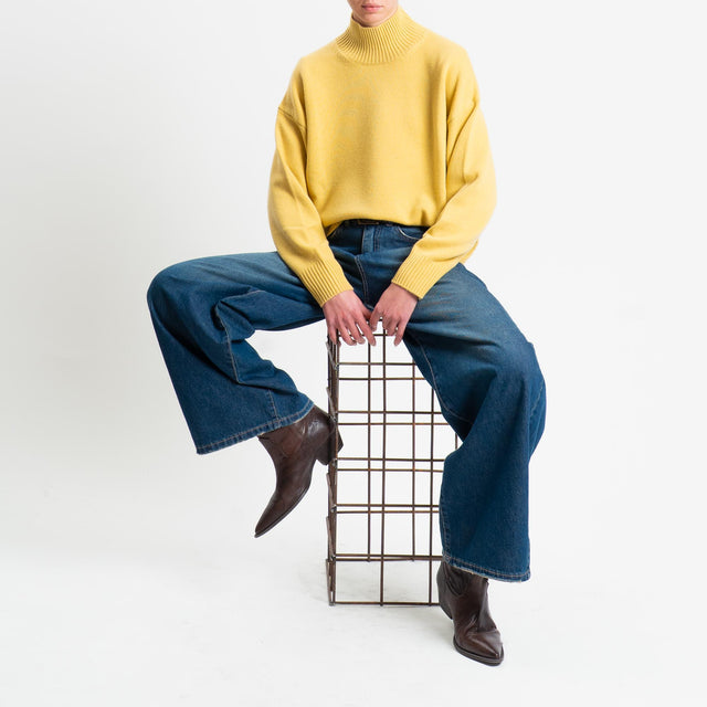 Tensione in-Maglia collo alto 100 % LANA - giallo