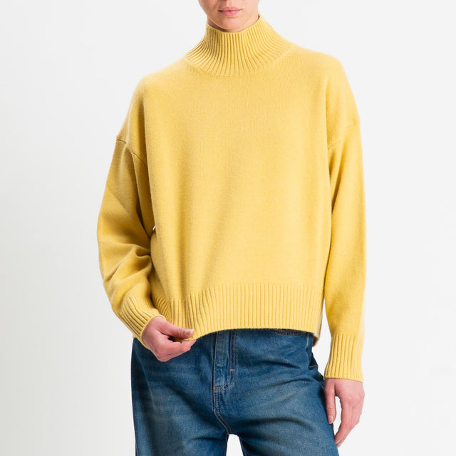 Tensione in-Maglia collo alto 100 % LANA - giallo