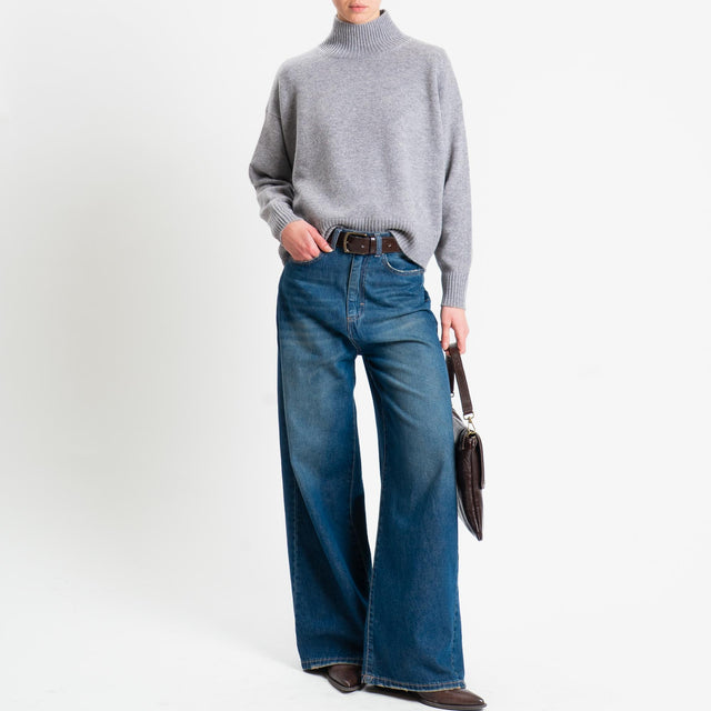 Tensione in-Maglia collo alto 100 % LANA - grigio