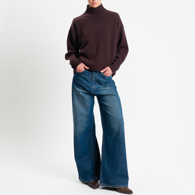 Tensione in-Maglia collo alto 100 % LANA - moro