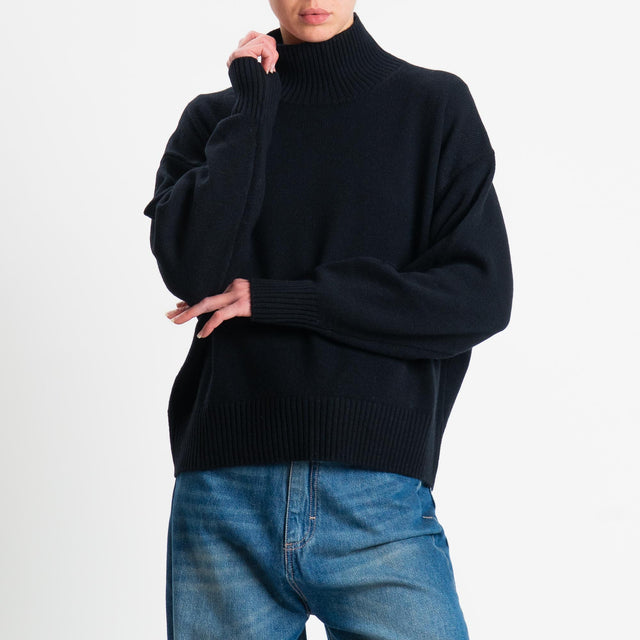 Tensione in-Maglia collo alto 100 % LANA - nero