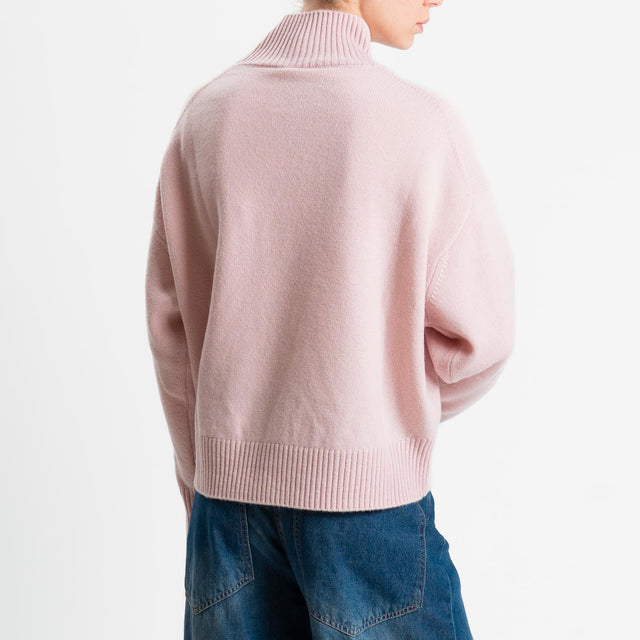 Tensione in-Maglia collo alto 100 % LANA - rosa