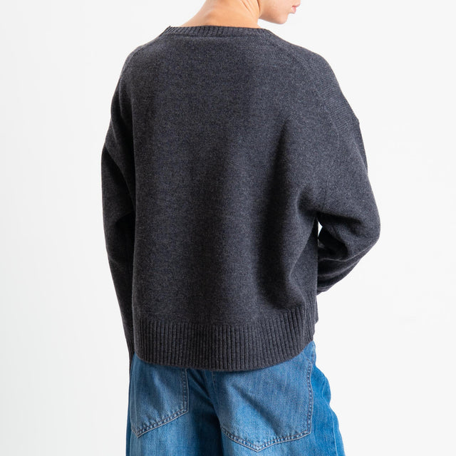 Tensione in-Maglia girocollo bordi a coste 100% LANA - antracite