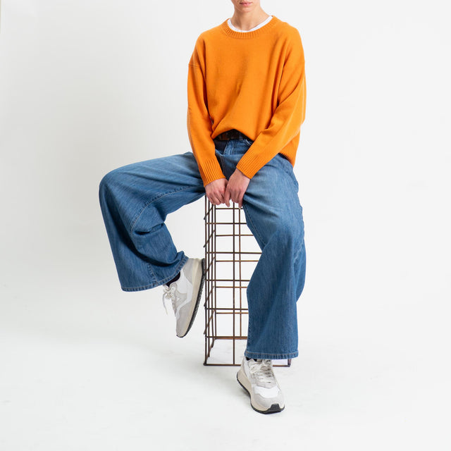 Tensione in-Maglia girocollo bordi a coste 100% LANA - arancio