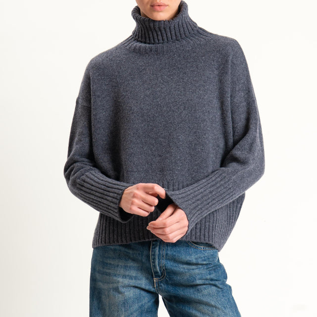 Tensione in-Maglia collo alto 100 % lana - antracite