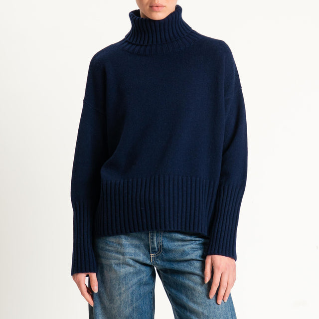 Tensione in-Maglia collo alto 100 % lana - blu