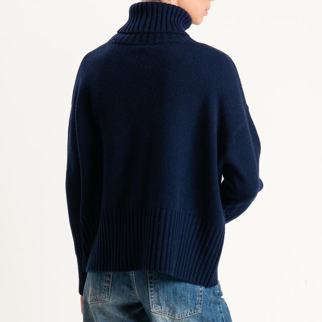 Tensione in-Maglia collo alto 100 % lana - blu