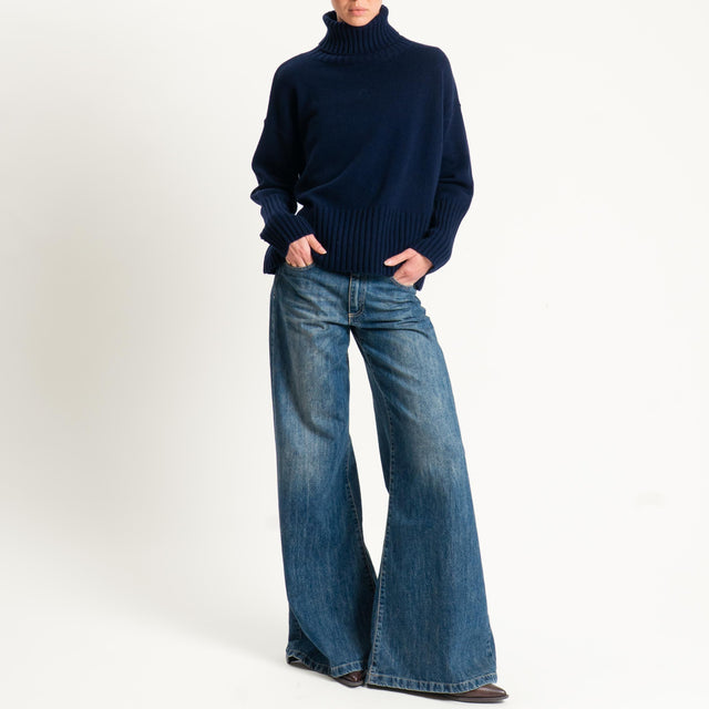 Tensione in-Maglia collo alto 100 % lana - blu