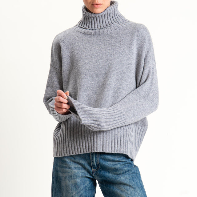 Tensione in-Maglia collo alto 100 % lana - grigio