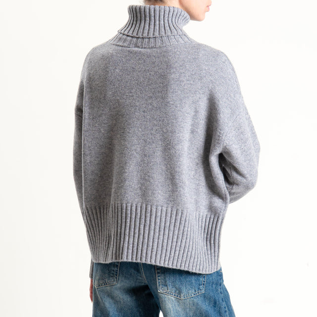 Tensione in-Maglia collo alto 100 % lana - grigio